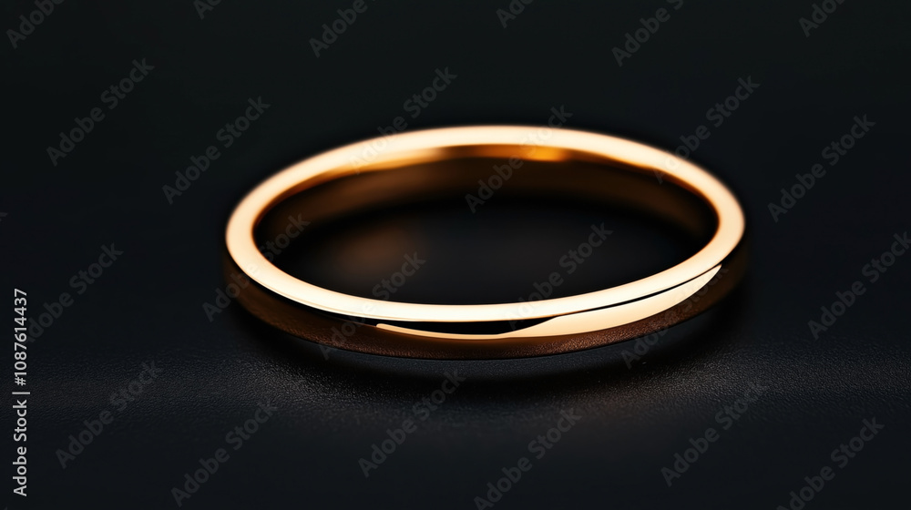 Close-up view of a simple gold ring with a smooth reflective surface on a dark background. Close-up view of a simple gold ring with a smooth reflective surface on a dark background.