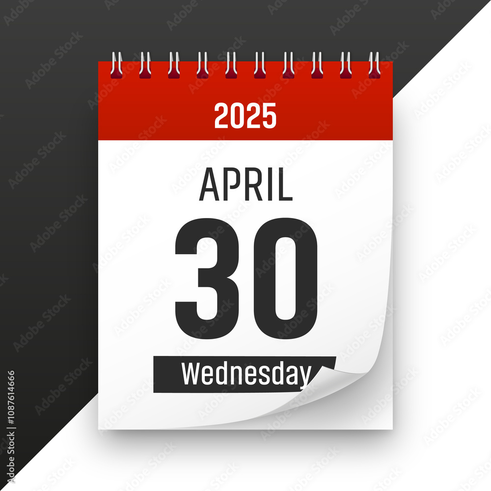 Date 30 April 2025 year realistic calendar day page design Date 30 April 2025 year realistic calendar day page design
