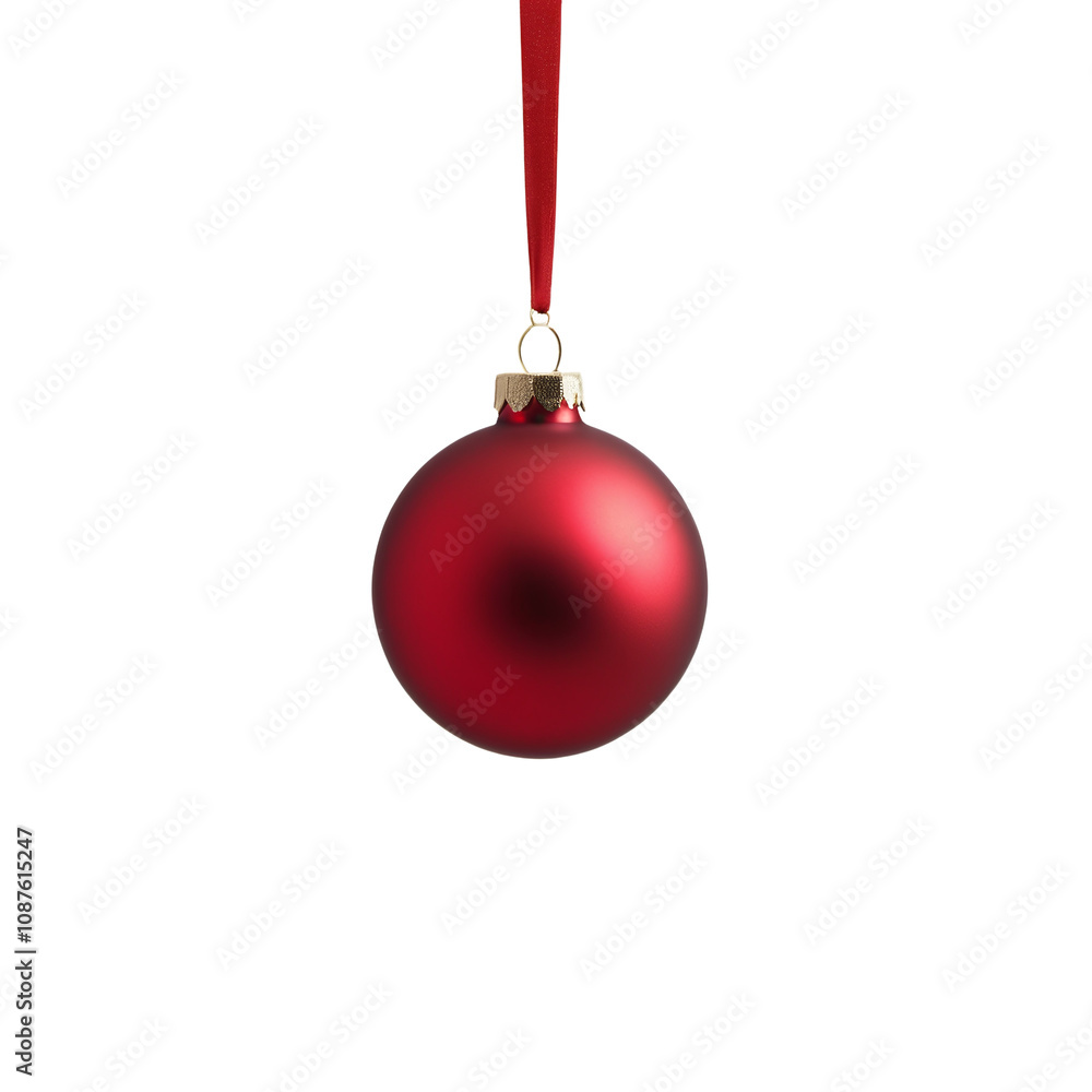 Hanging red Christmas bauble isolated on transparent or white background Hanging red Christmas bauble isolated on transparent or white background