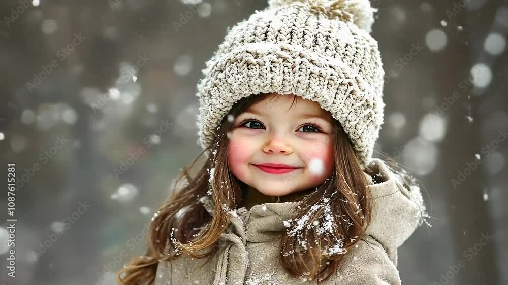 Joyful toddler girl enjoying snowfall in winter wear Joyful toddler girl enjoying snowfall in winter wear