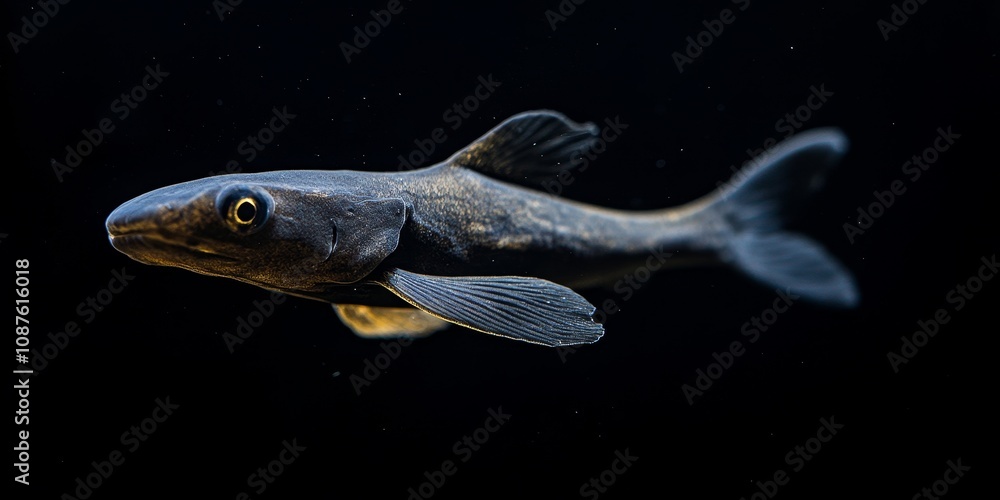 Mysterious black ghost knifefish, known scientifically as Apteronotus albifrons, captivates with its unique shape and behavior, making it a fascinating subject for aquatic enthusiasts and Mysterious black ghost knifefish, known scientifically as Apteronotus albifrons, captivates with its unique shape and behavior, making it a fascinating subject for aquatic enthusiasts and