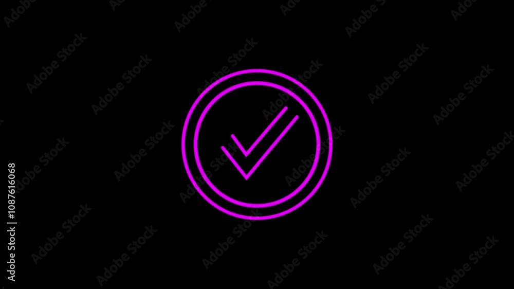 Tick mark icon animated on a black background. Tick mark icon animated on a black background.