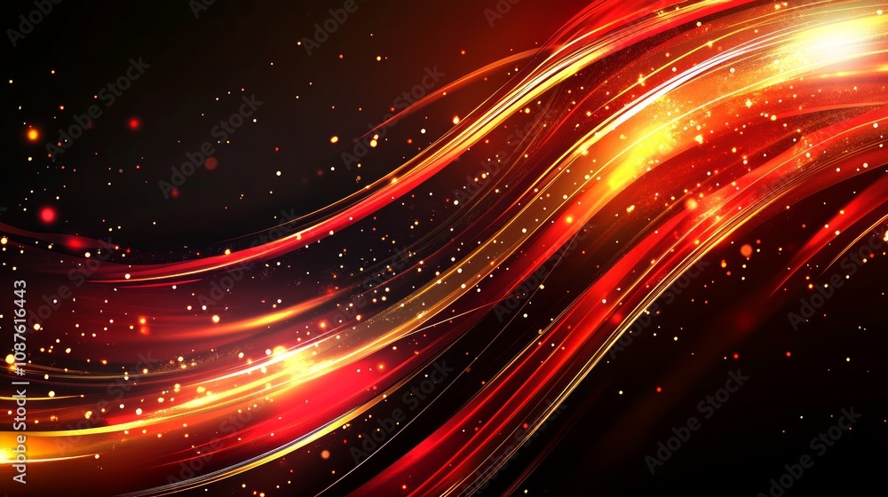 Abstract red and gold light wave streaks on dark background. Abstract red and gold light wave streaks on dark background.