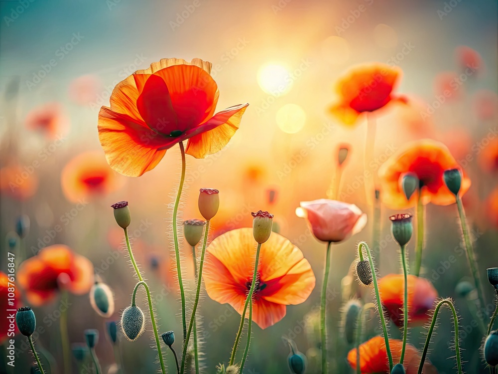 Fototapeta premium Stunning Minimalist Poppy Flower Background for Calm and Serene Nature Aesthetic