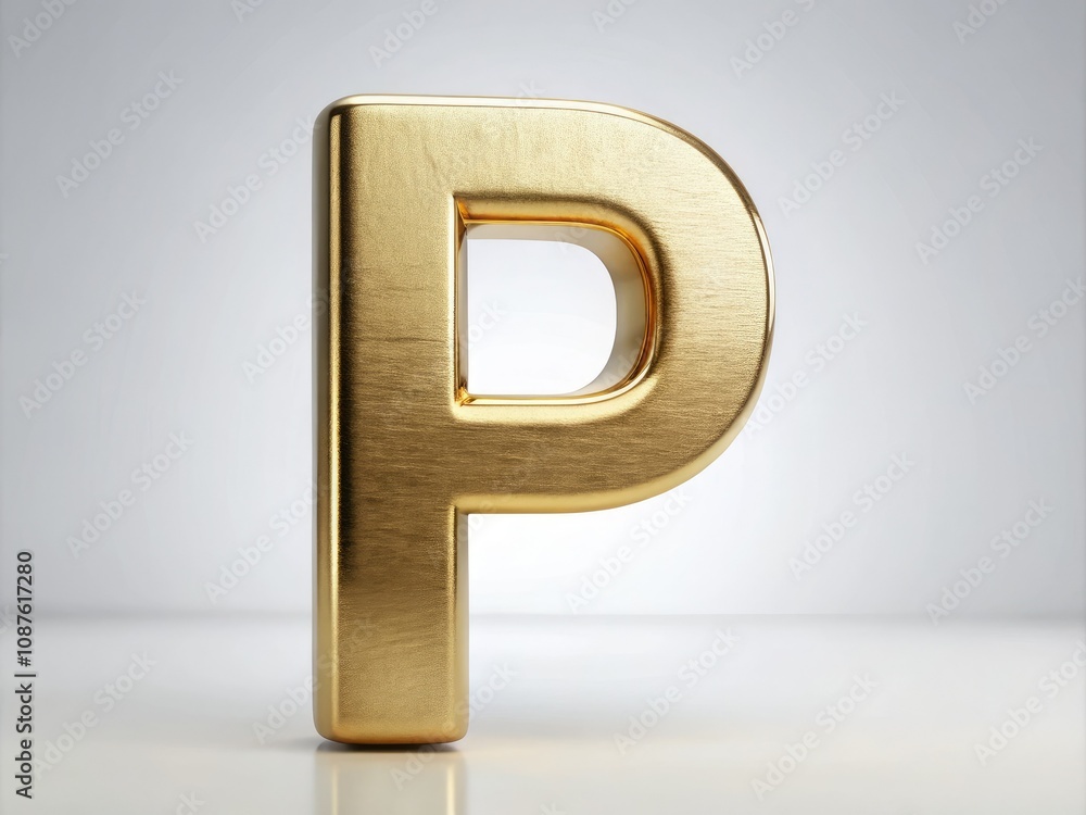 Stylish 3D Gold Letter P in Silhouette Against White Background, Symbolizing Luxury and Modern Typography Design Stylish 3D Gold Letter P in Silhouette Against White Background, Symbolizing Luxury and Modern Typography Design