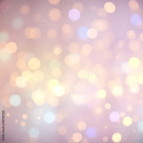 Glittering gradient background with hologram effect and magic lights. Holographic abstract fantasy backdrop with fairy sparkles, gold stars and festive blurs