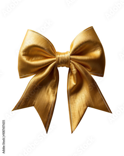 golden textile bow elegant shiny on a transparent background