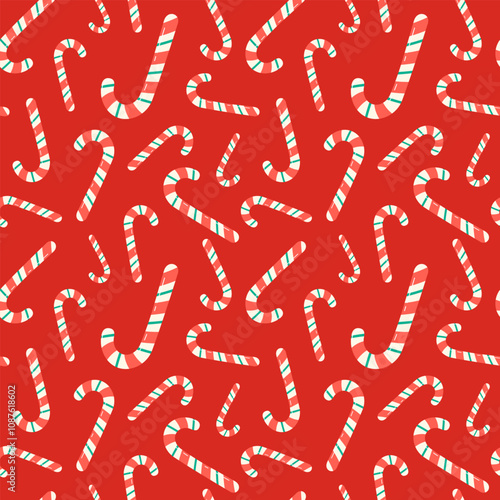 Christmas candy cane pattern seamless vector illustration. Red festive Xmas background with sweet holiday elements