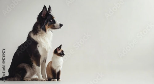 A dog and a cat sit side by side, showcasing companionship and calmness.