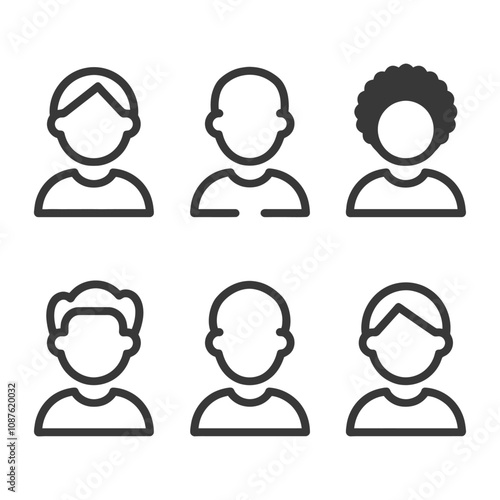 Six Different Outline Profile Icons with Varying Hairstyles