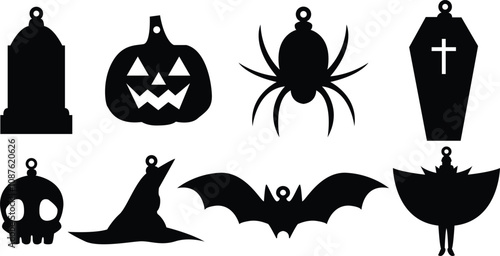 Halloween pendant chains silhouette illustration on white background,Ghosts chains icon