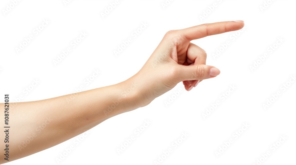 Hand Clicking. Woman's Hand Pointing with Her Finger on a White Screen Background Hand Clicking. Woman's Hand Pointing with Her Finger on a White Screen Background