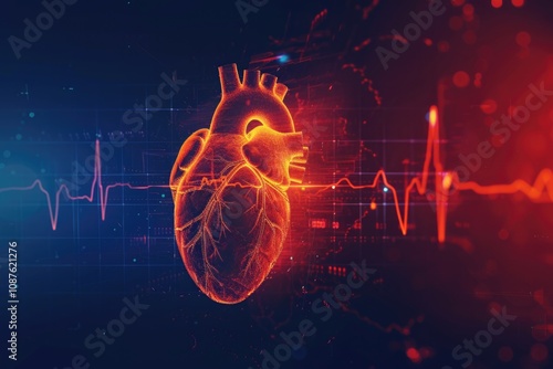Heart With Heartbeat. Monitoring Heartbeat Line on Health Background