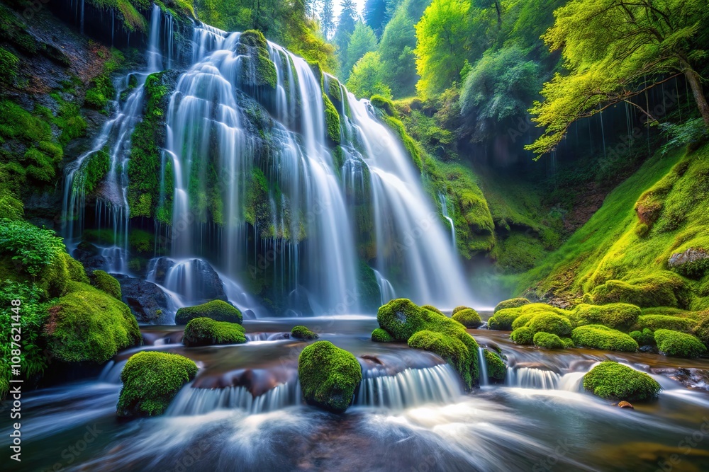 Rule of thirds frames nature's mystical cascade. Rule of thirds frames nature's mystical cascade.