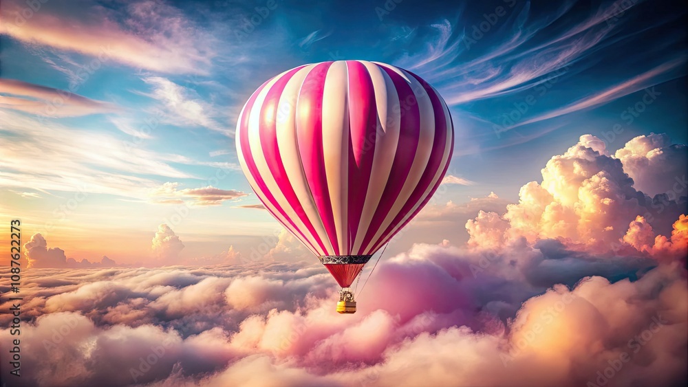 Fototapeta premium Vibrant Hot Air Balloon Adventure in Double Exposure Photography for Travel Enthusiasts