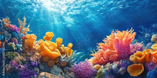 Wallpaper Mural Vibrant ocean floor showcasing an array of sea sponges amidst a thriving coral reef, highlighting the beauty of sea sponges within their natural habitat in the underwater world. Torontodigital.ca