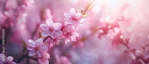 Beautiful pink cherry blossoms in full bloom