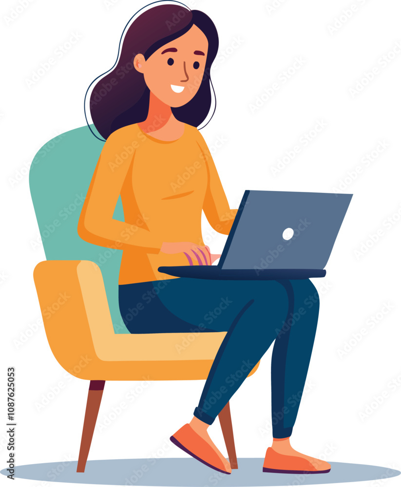 a girl is using his laptop vector a girl is using his laptop vector