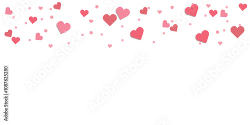 Love valentine background with pink petals of hearts on transparent background.
