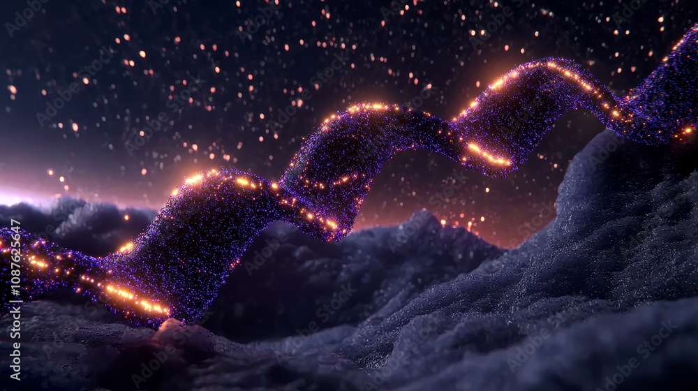 Abstract cosmic landscape with shimmering ribbon in a starry sky Abstract cosmic landscape with shimmering ribbon in a starry sky