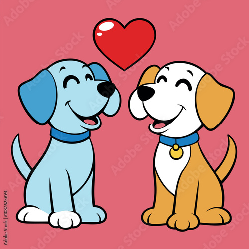 Two Dogs in Love with a Heart