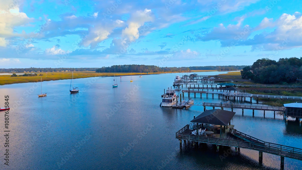Isle of Hope Marina at Savannah Georgia - aerial view drone photography Isle of Hope Marina at Savannah Georgia - aerial view drone photography