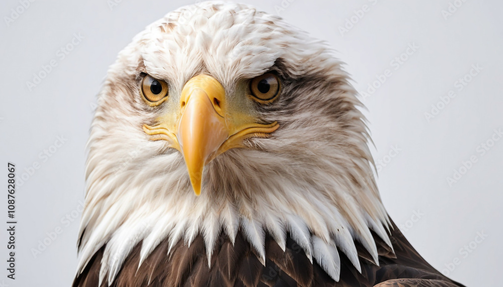 Fototapeta premium Majestic Bald Eagle Portrait on White Background Wildlife Photography Concept.