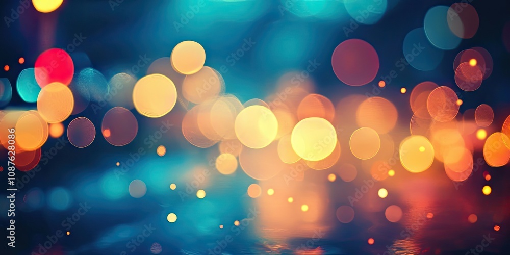 Fototapeta premium Blurred lights create a captivating bokeh effect in the night, enhancing the beauty of the scene with their vibrant colors and soft edges, perfect for showcasing the magical ambiance of nighttime.
