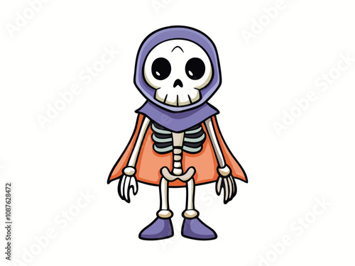 Halloween cartoon skeleton character vector illustration on a black background