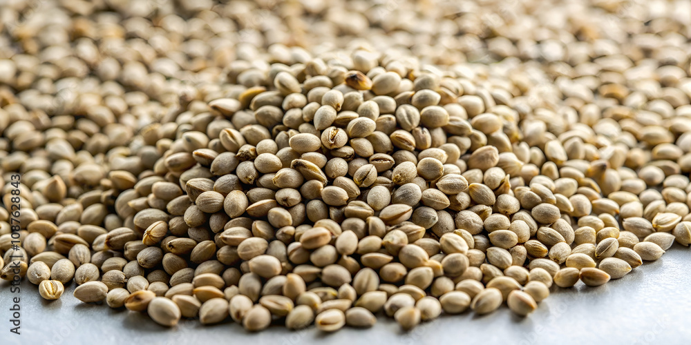 A close-up view of a mound of light-colored seeds, showcasing their texture and natural arrangement on a smooth surface. A close-up view of a mound of light-colored seeds, showcasing their texture and natural arrangement on a smooth surface.