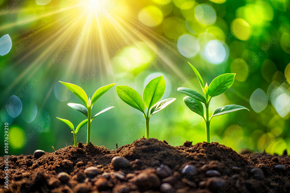 A vibrant image of young plants sprouting from rich soil, illuminated by sunlight, symbolizing growth, renewal, and the beauty of nature. A vibrant image of young plants sprouting from rich soil, illuminated by sunlight, symbolizing growth, renewal, and the beauty of nature.