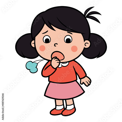 Vector illustration of a girl coughing, ideal for medical and health-related designs