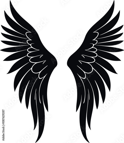 Angel wings Vector Black Silhouette Design For T-Shirt