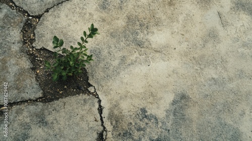 Resilient Plant Life Emerging from Cracked Concrete Pavement