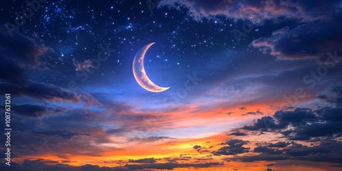 Evening sky with the captivating star of the moon, where the celestial star of the moon shines brightly, creating a serene and enchanting atmosphere during twilight. photo