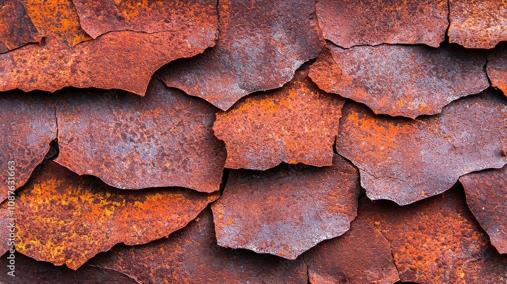 Textured surface of rusted metal sheets in varying colors and patterns Textured surface of rusted metal sheets in varying colors and patterns