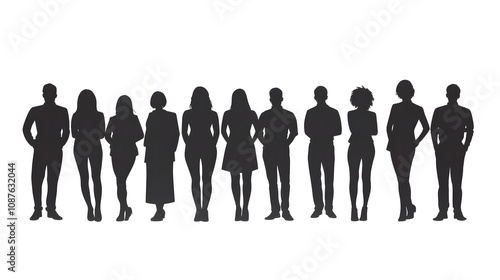 Silhouettes of diverse business people standing together.