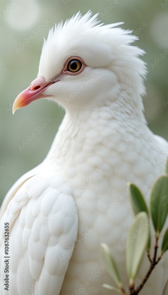 Close-up portrait of a white dove with soft feathers and expressive eyes Close-up portrait of a white dove with soft feathers and expressive eyes