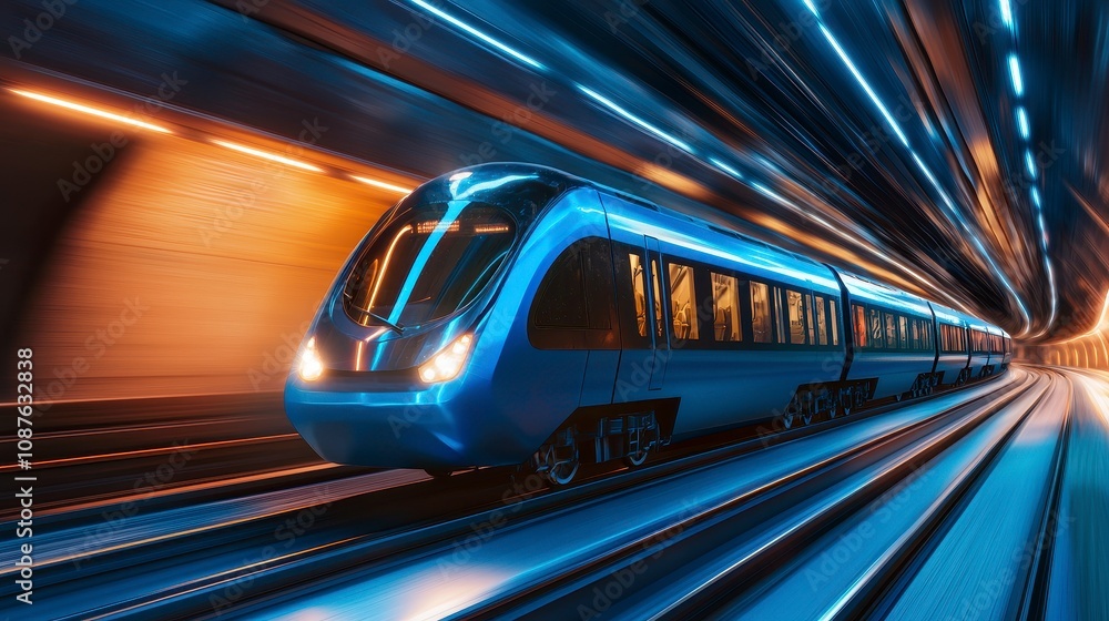Futuristic train speeding through a vibrant tunnel of light Futuristic train speeding through a vibrant tunnel of light