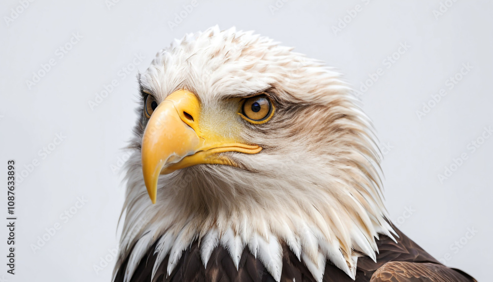 Obraz premium Majestic Bald Eagle Portrait on White Background Wildlife Photography Concept.