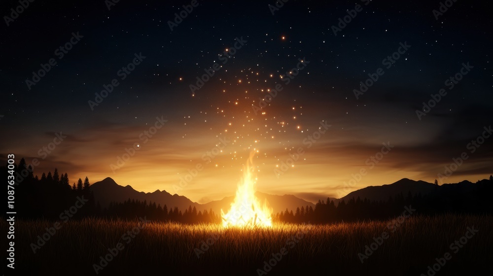 Fototapeta premium Campfire gathering under starry sky nature photography outdoor nighttime serenity