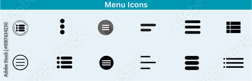 Hamburger menu icons set for web and mobile apps. Includes vector buttons for website UI navigation, featuring hamburger or burger line menu icons for home, drop-down lists, application drawers,