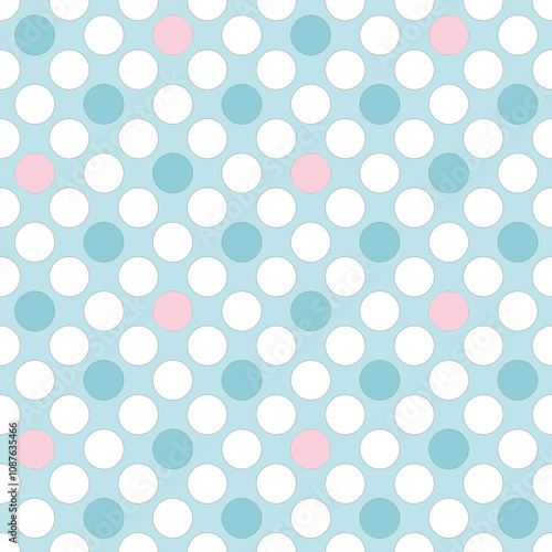 Seamless retro colors polka dots pattern white pink blue