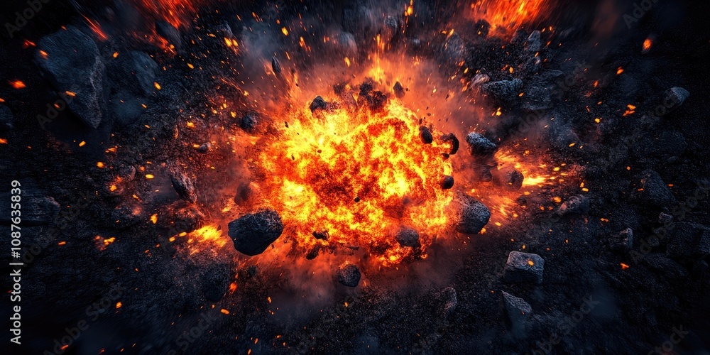 Dramatic explosion effect on a dark background, showcasing realistic explosions and a vivid fiery explosion, emphasizing the striking nature of the explosion against the black backdrop. Dramatic explosion effect on a dark background, showcasing realistic explosions and a vivid fiery explosion, emphasizing the striking nature of the explosion against the black backdrop.