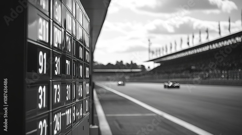 A lap counter displaying the progress of the race, with numbers ticking up as cars cross the line.