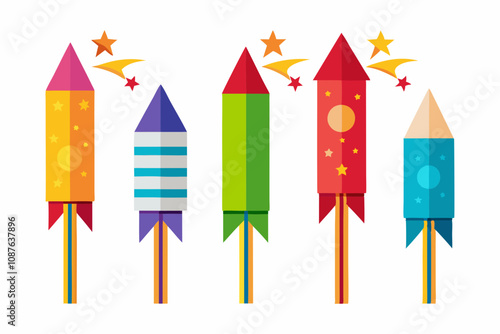 Firework rockets vector set