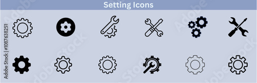 Settings glyph solid icons collection. Containing configuration, maintenance, service, tools, wrench, gear. For website marketing design, logo, app, template, ui, etc. Vector illustration.