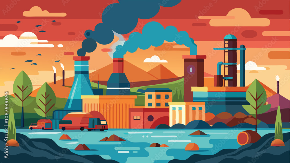 Pollution Background in Vector Style – Minimalistic and Modern Illustration Highlighting Environmental Issues with Smoke, Waste, and Contaminated Water for Awareness Campaigns or Educational Content Pollution Background in Vector Style – Minimalistic and Modern Illustration Highlighting Environmental Issues with Smoke, Waste, and Contaminated Water for Awareness Campaigns or Educational Content