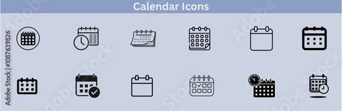 Calendar icons set: Line and glyph calendar set, timetable, schedule, meeting, appointment outline icon collection. Thin outline icons pack.