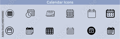 Calendar icons set: Line and glyph calendar set, timetable, schedule, meeting, appointment outline icon collection. Thin outline icons pack.